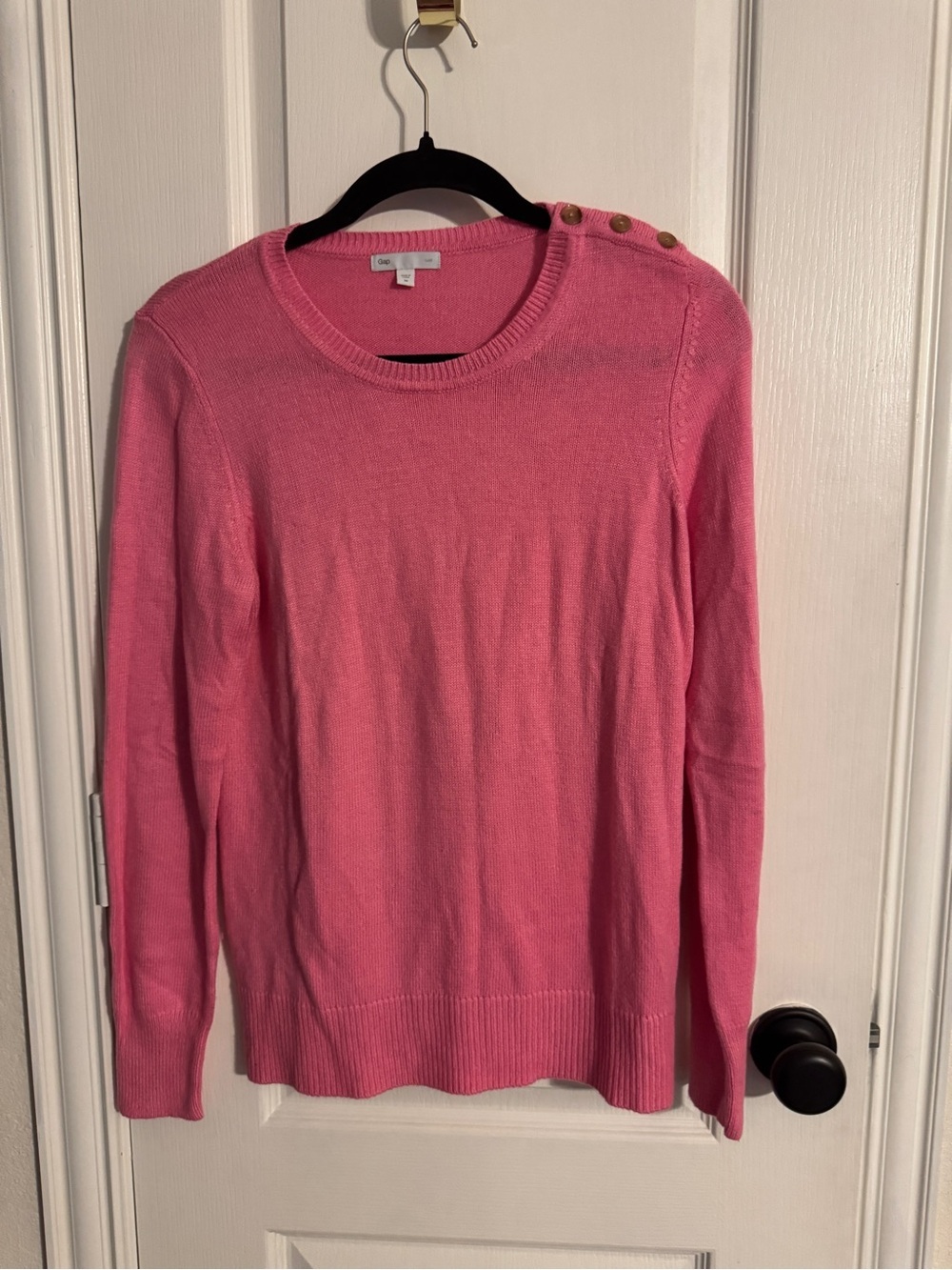GAP Pink Crewneck Sweater with Shoulder Buttons